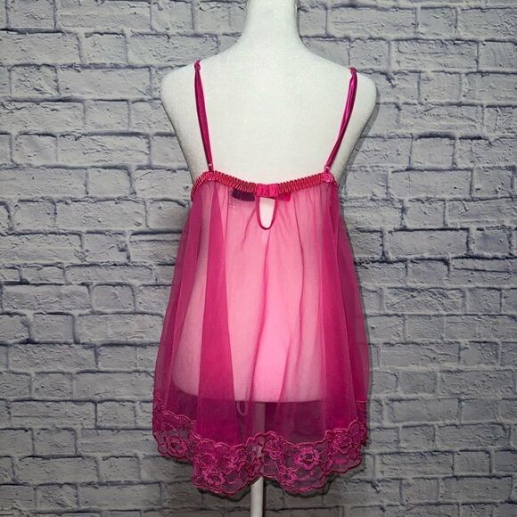 Fredericks of Hollywood pink sheer lace babydoll lingerie size 1X - Picture 2 of 11